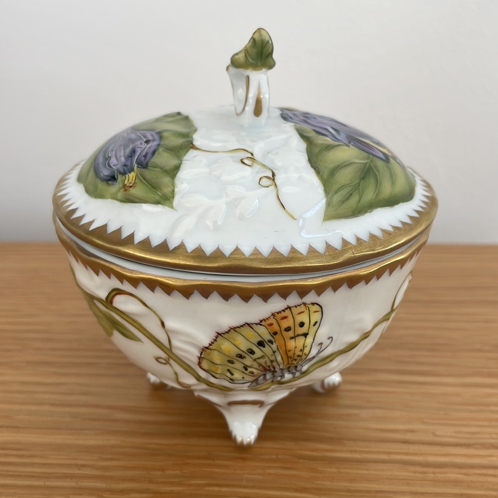 NWOT Anna Weatherley Rare Butterfly and Flower Handpainted 3 Piece Tea Set - Picture 3 of 17